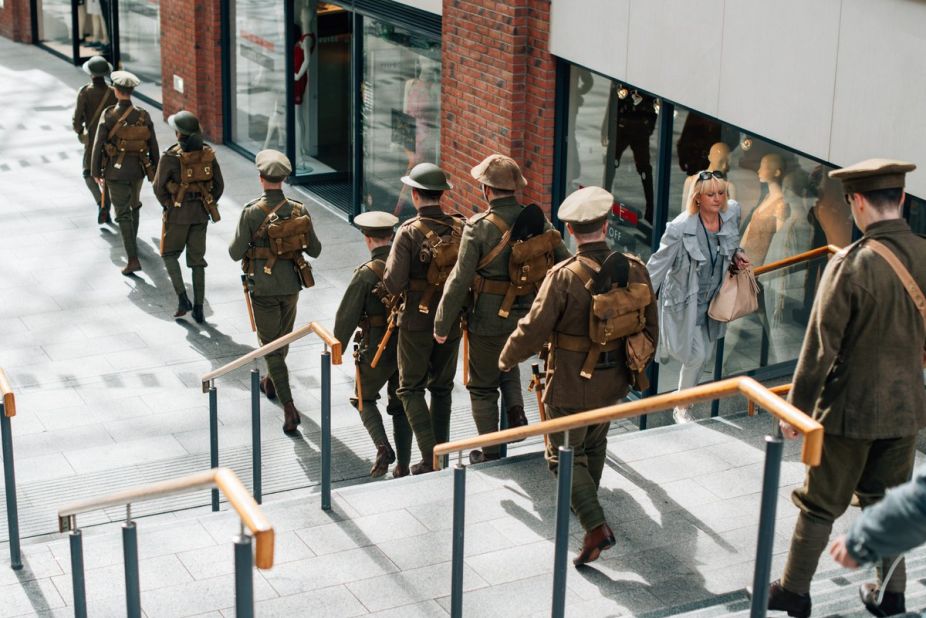 Men dressed as soldiers marched through Belfast, Northern Ireland, to remember the 19,240 British men who lost their lives on July 1, 1916.