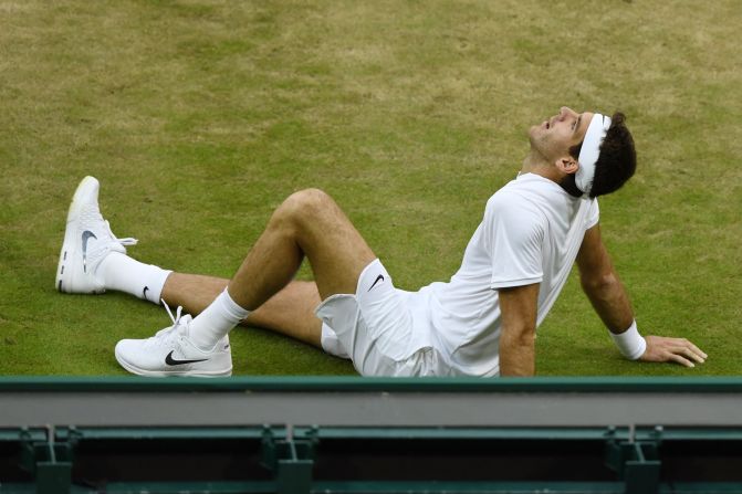 Early in his match against Stan Wawrinka in the second round at Wimbledon, Juan Martin del Potro took a seat on the grass. 