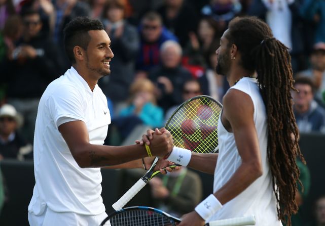 Nick Kyrgios, left, beat Dustin Brown in a short five-setter. It lasted two hours, five minutes. 