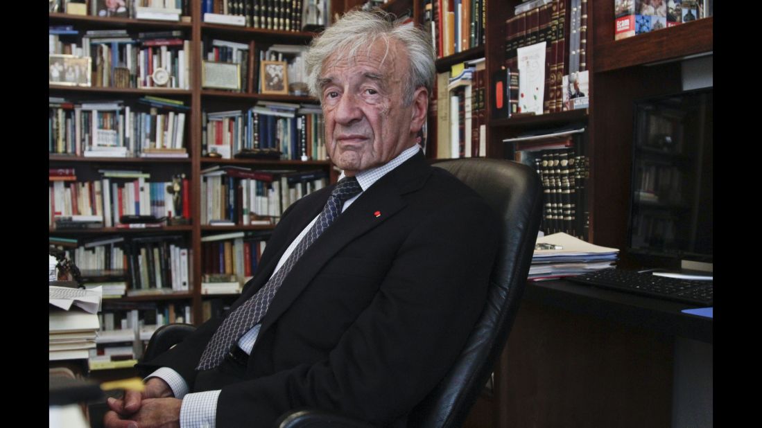 This September 12, 2012, photo shows Holocaust survivor and Nobel Peace Prize laureate Elie Wiesel in his New York office. Wiesel, 87, died Saturday, July 2, 2016.