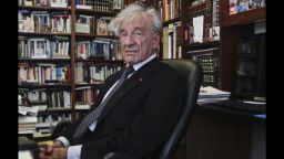 This Sept. 12, 2012, photo shows Holocaust activist and Nobel Peace Prize recipient Elie Wiesel, 83, in his office in New York.  Weisel's latest book is titled, "Open Heart."  (AP Photo/Bebeto Matthews)