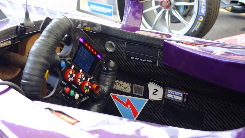 A close up of the cockpit of a DS Virgin Racing car. 