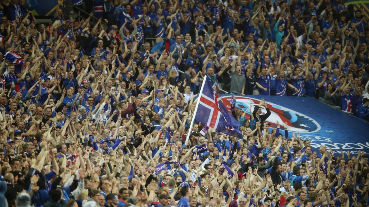 Iceland supporters celebrate during the quarterfinal. 