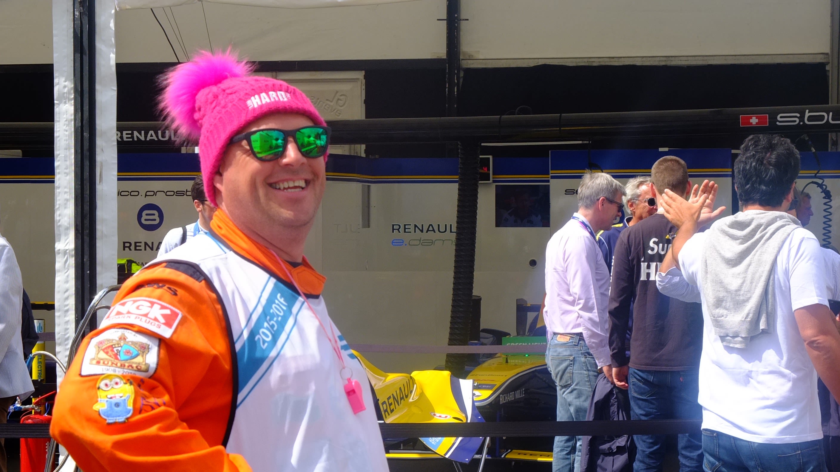 Even the sun turned up -- although this race marshal was taking no chances given the recent weather in London!