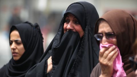 Women react Monday, July 4, at the site of a suicide bombing that took place a day earlier in Baghdad, Iraq. At least 200 people were killed by a truck bomb in the Karrada neighborhood. ISIS claimed responsibility for the attack.