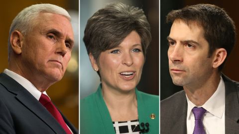 From left: Gov. Mike Pence of Indiana; Sen. Joni Ernst of Iowa; and Sen. Tom Cotton of Arkansas.