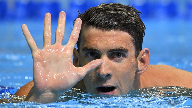 Swimming legend Michael Phelps gestures after winning the 200-meter butterfly at the U.S. Olympic trials on Wednesday, June 29. He will be competing <a href="index.php?page=&url=http%3A%2F%2Fwww.cnn.com%2F2016%2F06%2F30%2Fsport%2Fmichael-phelps-olympics-rio-trials%2Findex.html" target="_blank">in his fifth Olympic Games</a> next month.