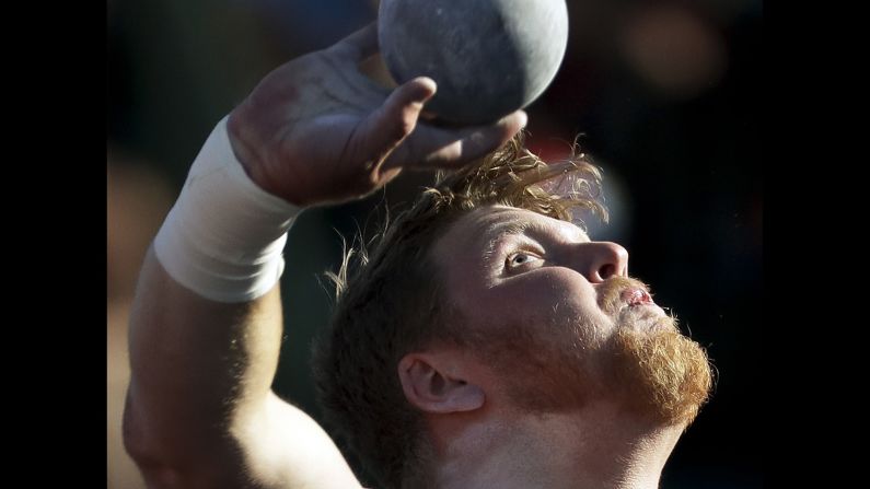 Ryan Crouser competes in the shot put at the U.S. Olympic trials on Friday, July 1. He won the event to clinch a spot in Rio de Janeiro.