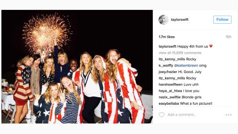 Taylor Swift and her crew celebrated America's birthday in style this year. From American flag biker shorts to a stars-and-stripes onesie, these other celebs wear their patriotism on their sleeves as well as more surprising places. Note that some of these looks are kind of like fireworks: best left to the pros.