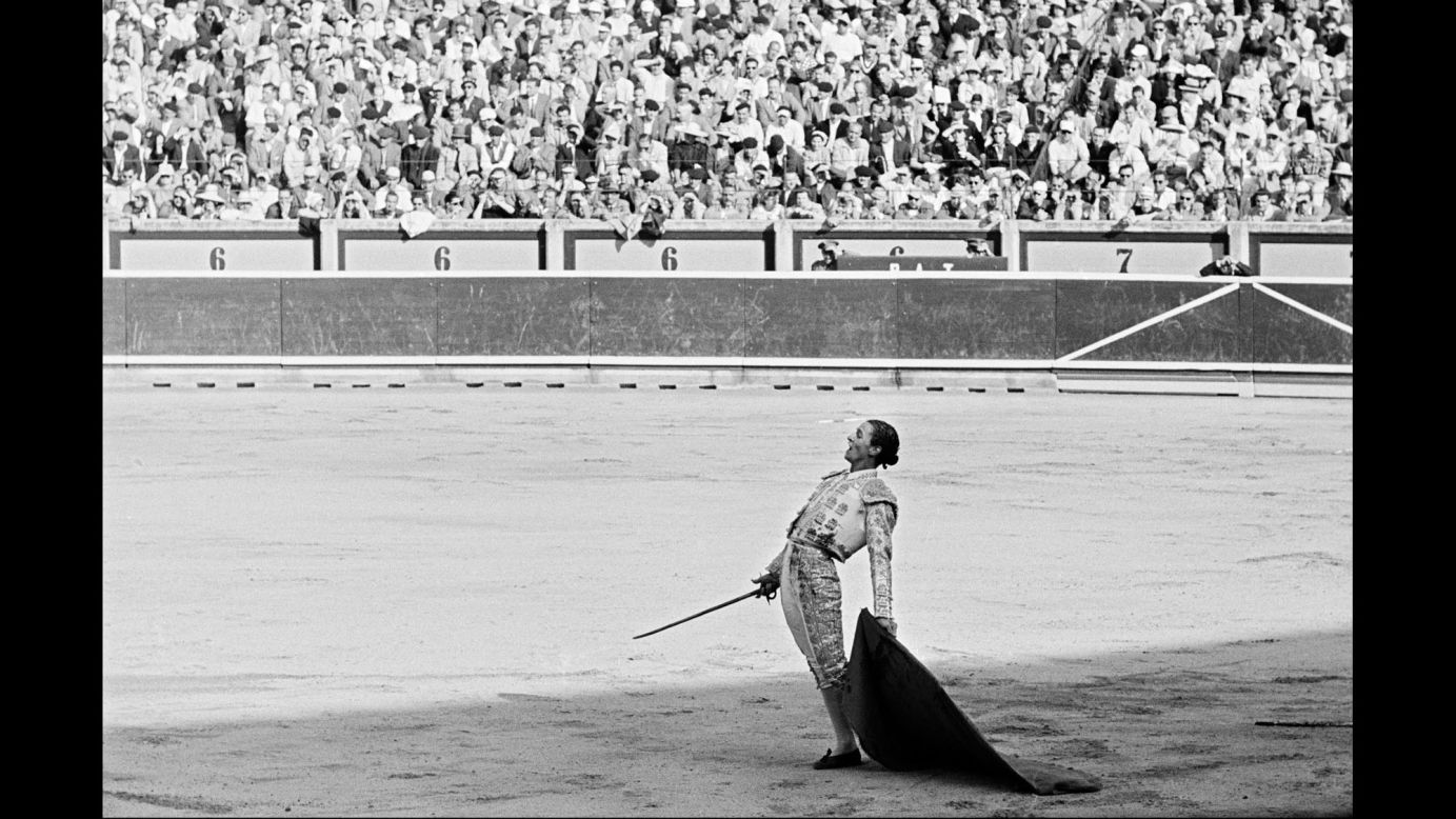 A bullfighter in action.