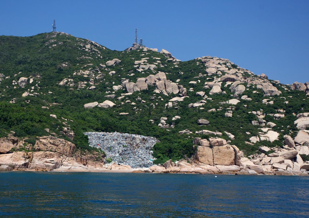 According to Sea Shepherd, one of the culprits may be this trash dump on Wai Ling Ding island south of Hong Kong, photographed on July 4. 