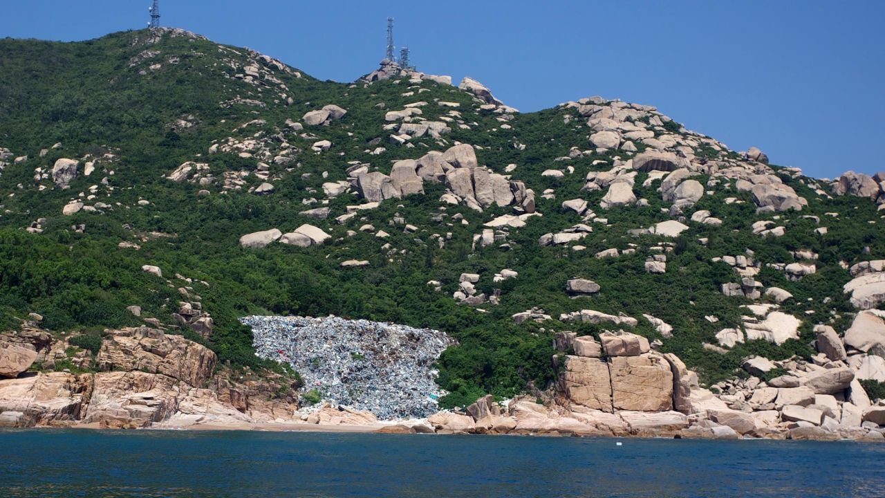 A large trash dump seen on Wai Ling Ding island.