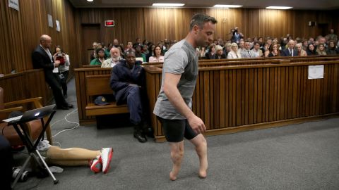 Pistorius walks without his prosthetic legs during <a href="http://www.cnn.com/2016/06/15/africa/oscar-pistorius-sentencing-hearing/" target="_blank">his sentencing hearing</a> in Pretoria on Wednesday, June 15. His attorney was arguing that he was a vulnerable figure who should receive a lesser sentence for murder.