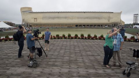 People film themselves at the <a href="https://arkencounter.com" target="_blank" target="_blank">Ark Encounter,</a> a theme park in Williamstown, Kentucky, on Tuesday, July 5. The park, with its modern interpretation of Noah's Ark, opens to the public on Thursday, July 7. 
