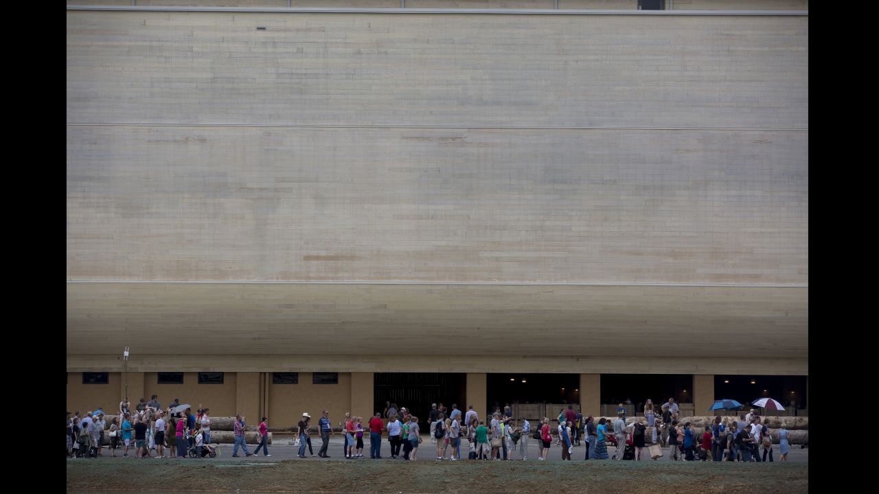  Visitors line up for a preview tour of the ark.