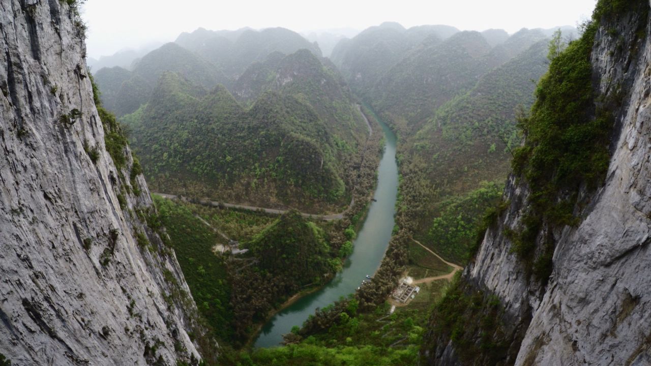 From the top, you get an incredible view of China's ancient karst landscape. 