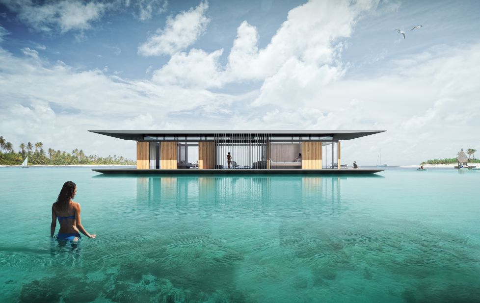To enable The Floating House to rise and fall with the tides, architect Dymitr Malcew constructed the home on floating steel pontoons. An engine can be installed upon request, enabling owners to travel the world from the comfort of their own home.