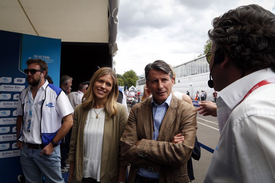 IAAF president Sebastian Coe was one of the VIP guests who attended Sunday's final Formula E race of the 2015-16 season in Battersea Park. 