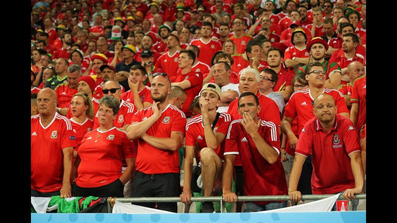 Wales' fans look dejected during the match.