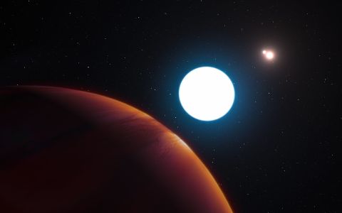 This artist's impression shows a view of the triple-star system HD 131399 from close to the giant planet orbiting in the system. Located about 320 light-years from Earth, the planet is about 16 million years old, making it also one of the youngest exoplanets discovered to date.