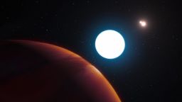 This artist's impression shows a view of the triple-star system HD 131399 from close to the giant planet orbiting in the system. The planet is known as HD 131399Ab and appears at the lower-left of the picture. Located about 320 light-years from Earth in the constellation of Centaurus (The Centaur), HD 131399Ab is about 16 million years old, making it also one of the youngest exoplanets discovered to date, and one of very few directly imaged planets. With a temperature of around 580 degrees Celsius and an estimated mass of four Jupiter masses, it is also one of the coldest and least massive directly-imaged exoplanets.