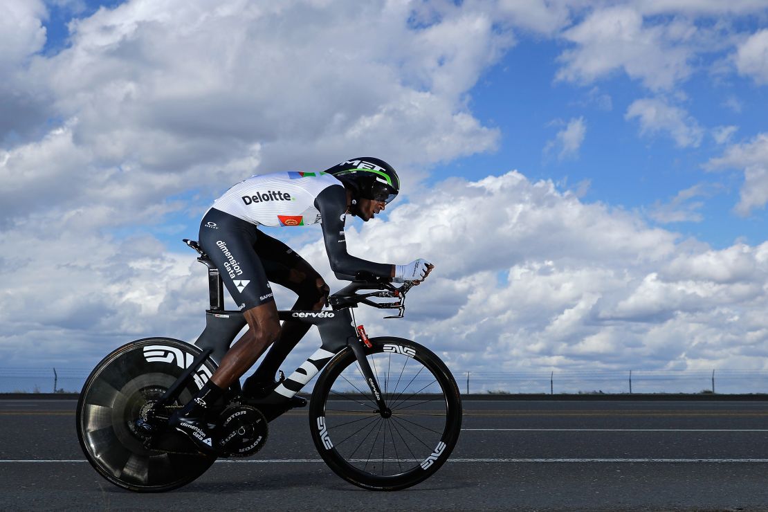 Daniel Teklehaimanot racing in the  Tour of California, in May 2016.