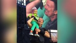 4-year old sings adorable duet with Springsteen. And gets his harmonica. Jeanne Moos introduces us to Hope.    Springsteen Toddler   Adorableness alert!!! All the bad news getting on your nerves? Overdosed on the election? Watch Bruce Springsteen melt hearts with a 4-year old named Hope. Springsteen invites Hope on stage at a concert in Norway, and she brings down the house with their "duet".  Not only did she have an amazing moment in the limelight, he also gave her his harmonica. We talked to Hope, who tells us (in her ever-so-cute British accent) that her favorite part was when Bruce carried her around on his shoulder. How'd she feel? "Happy" and "not scared at all." What's her message to Bruce? "I love you." Slightly soapy but totally sweet story with great video of these two interacting.