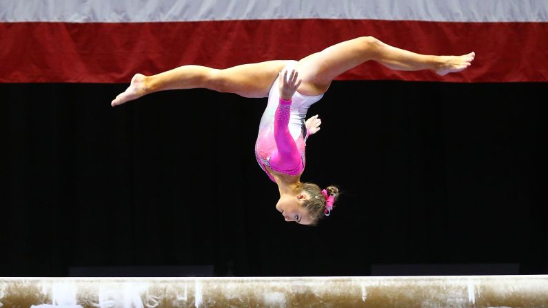 Christina Desiderio, seen here competing on the balance beam during this year's P&G Championships, finished tied for sixth in the floor exercise there.