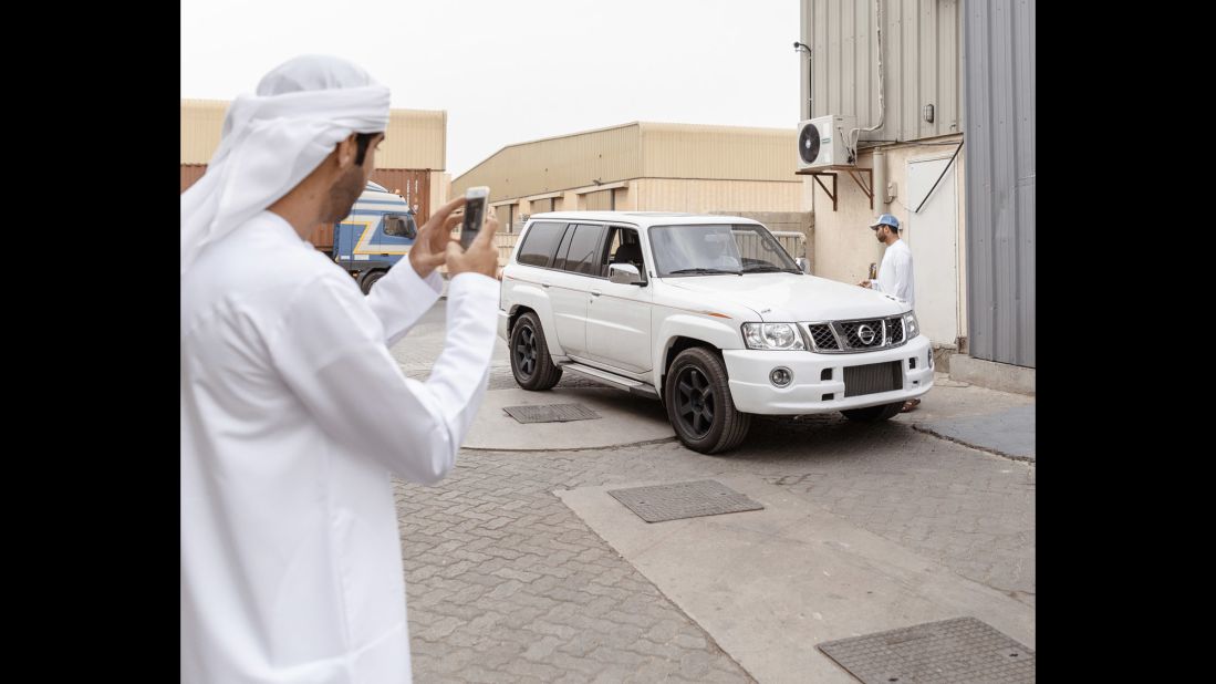 A turbocharged Nissan Patrol is taken out for a road test at an underground garage in Dubai. Gulf state governments have cracked down on hajwalah, Garritano said, so the practice has moved from public roads to private tracks and unlicensed garages.