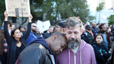 People at a San Francisco rally on July 8, 2016 denouncing police shootings in the U.S.