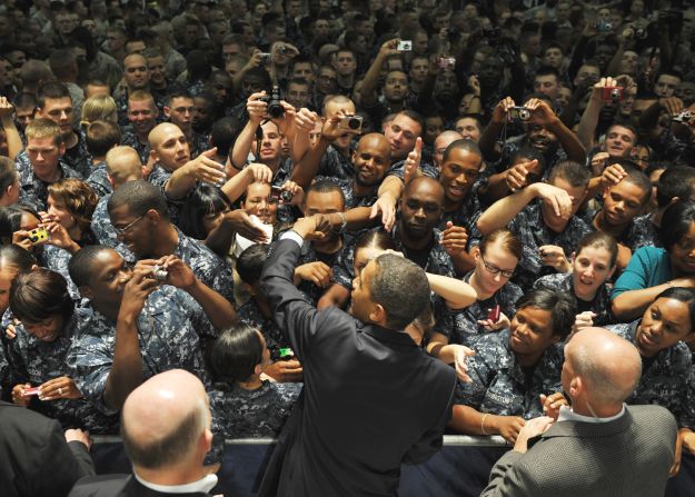 U.S. President Barack Obama greets military personnel at the Naval Air Technical Training Center at Pensacola Naval Air Station June 15, 2010, in Pensacola, Florida.