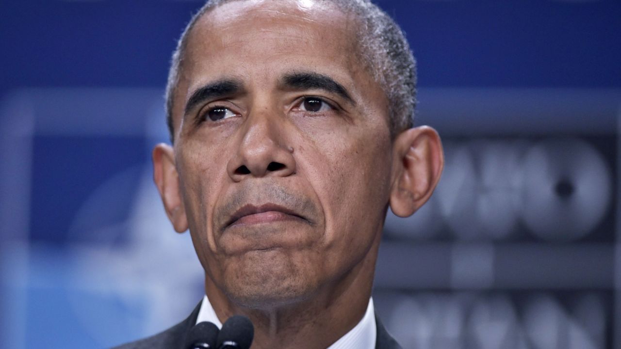 US President Barack Obama addresses a press conference during the second day of the NATO Summit at the Polish National Stadium in Warsaw on July 9, 2016. 
The Polish capital hosts a two-day NATO summit, the first time ever that it hosts a top-level meeting of the Western military alliance which it joined in 1999. / AFP / MANDEL NGAN        (Photo credit should read MANDEL NGAN/AFP/Getty Images)