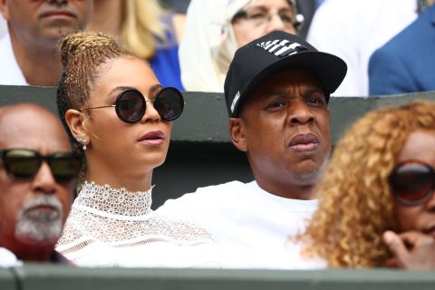Star quality: Jay Z and Beyonce watch on as Williams and Kerber battle it out in the women's singles final. 