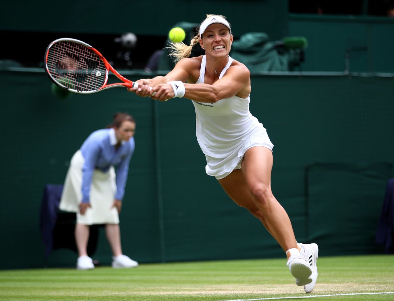 Kerber stretches to play a shot during the hotly-contested final on Centre Court. 
