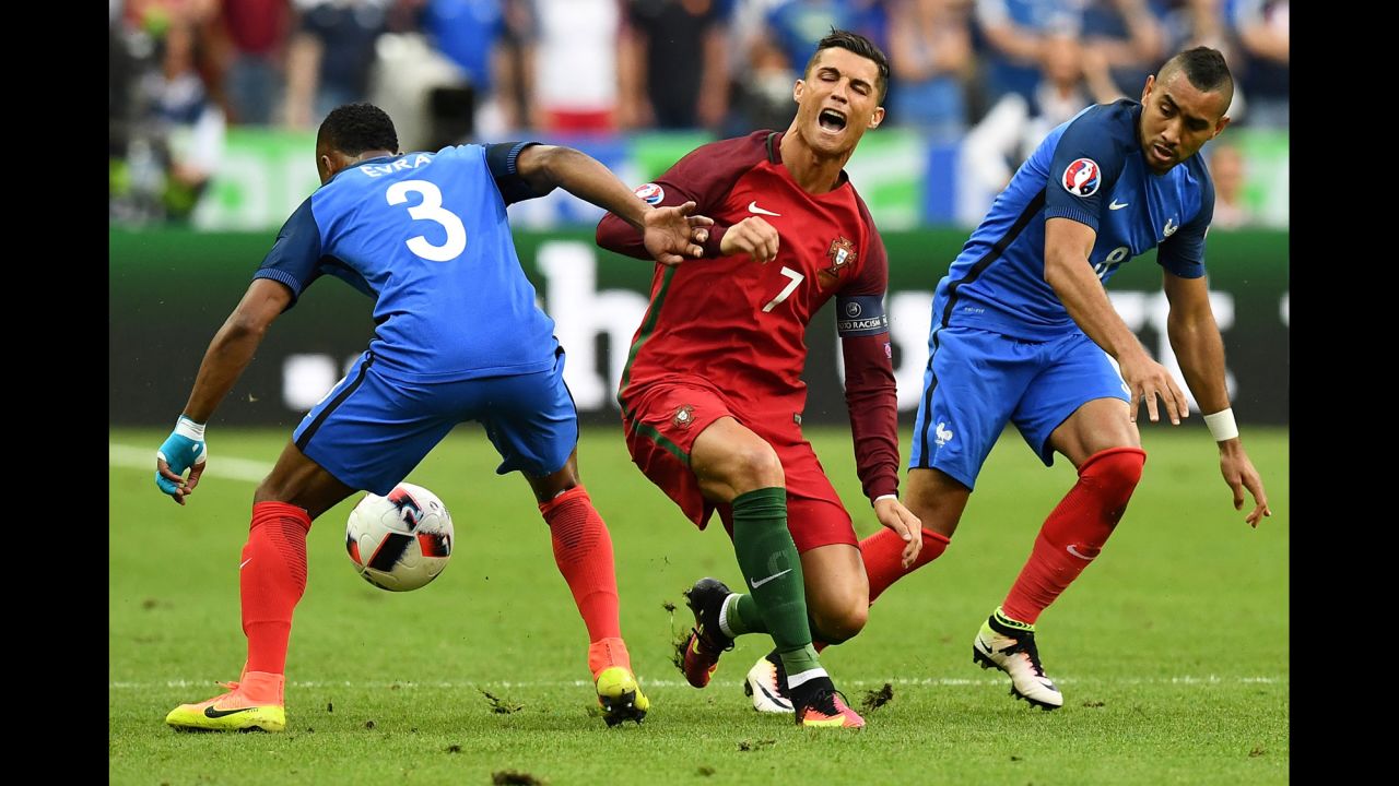 It was a collision with France's Dimitri Payet which led to Ronaldo's injury.