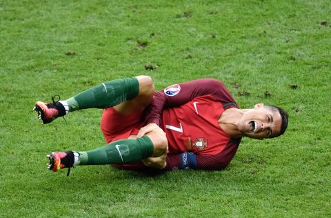 Ronaldo's final looked like it would end in tears after he was forced to leave the field on a stretcher after suffering a knee injury.  The Portugal star lasted just 23 minutes and was visibly upset. 