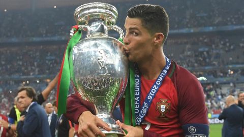 Ronaldo celebrates after Portugal's historic victory.