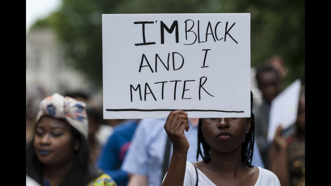 "I'm Black and I Matter" is the simple message of this sign, held up during a Black Lives Matter protest  in London. A number of marches and demonstrations have popped up in other countries in solidarity with the U.S.  protest movement.