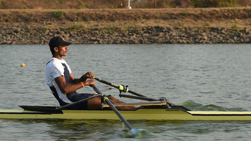 In this photograph taken on May 2, 2016, Indian rower Dattu Bhokanal takes part in a training session at the College of Military Engineering in Pune.     
Dattu Bhokanal, a rower from a drought-stricken village in dusty western India where residents don't have enough to drink has achieved an improbable feat -- he's qualified for the summer Olympics in Rio.

 / AFP / INDRANIL MUKHERJEE / TO GO WITH AFP STORY Oly-2016-IND-rowing-weather-drought,INTERVIEW        (Photo credit should read INDRANIL MUKHERJEE/AFP/Getty Images)