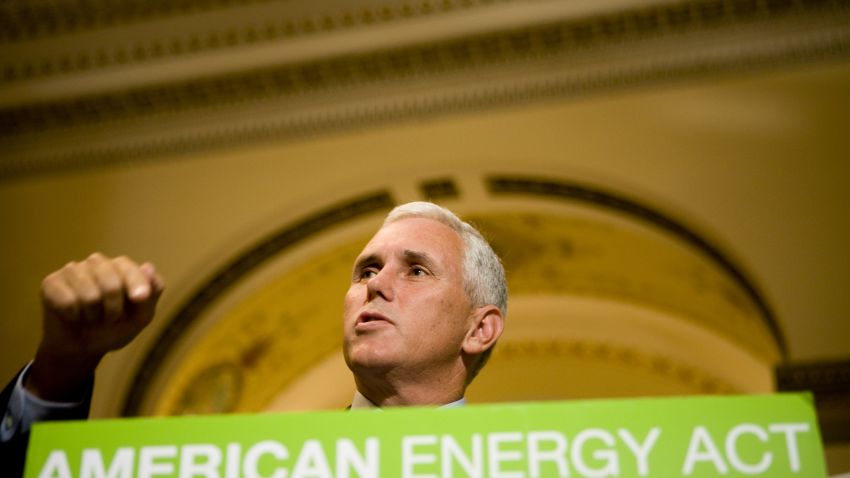 U.S. Rep Mike Pence (R-IN) speaks at a news conference September 5, 2008 in Washington, DC. Pence along with fellow House Republicans have called on House Speaker Nancy Pelosi (D-CA) to schedule a vote on energy legislation to help lower gasoline prices. (Photo by Brendan Hoffman/Getty Images)