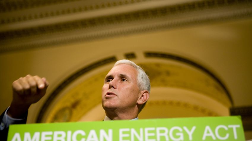 U.S. Rep Mike Pence (R-IN) speaks at a news conference September 5, 2008 in Washington, DC. Pence along with fellow House Republicans have  called on House Speaker Nancy Pelosi (D-CA) to schedule a vote on energy legislation to help lower gasoline prices.  (Photo by Brendan Hoffman/Getty Images)