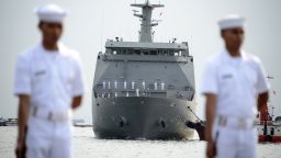 Philippine Navy's BRP Tarlac (LD-601), the first ever Strategic Sealift Vessel (SSV), arrives at the South Harbor in Manila on May 16, 2016. 
The BRP Tarlac will serve as the Philippine Navy's floating command and control ship as the country modernises its fleet with tensions in the South China Sea -- through which one-third of the world's oil passes -- mounting in recent years.
 / AFP / NOEL CELIS        (Photo credit should read NOEL CELIS/AFP/Getty Images)
