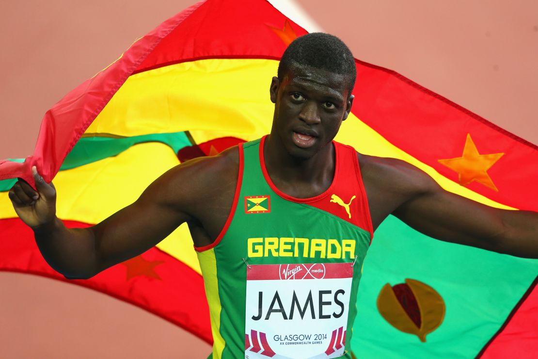 Kirani James celebrates winning 400m gold at the 2014 Commonwealth Games.