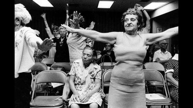 An exercise group in a bank building on Washington Avenue in 1980. The South Beach neighborhood has undergone a trendy transformation and become one of the world's premier art deco districts. "If the age of people who go to South Beach now is between 18 and 28, it was about 81 or 82 then," the photographer said. "I was an insider and an outsider 30 years ago; now I see it as it was and as it is, and the two views don't quite jive. Now, it's as if the South Beach that others and I knew and loved never existed."