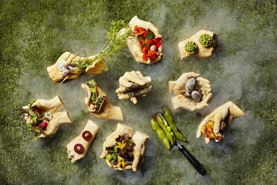 "Farmer's Hands," a dish created almost entirely using ingredients foraged in Hong Kong.