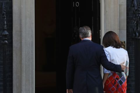The Camerons walk back into 10 Downing Street after David Cameron announces his resignation following the UK's decision to leave the European Union on June 23.