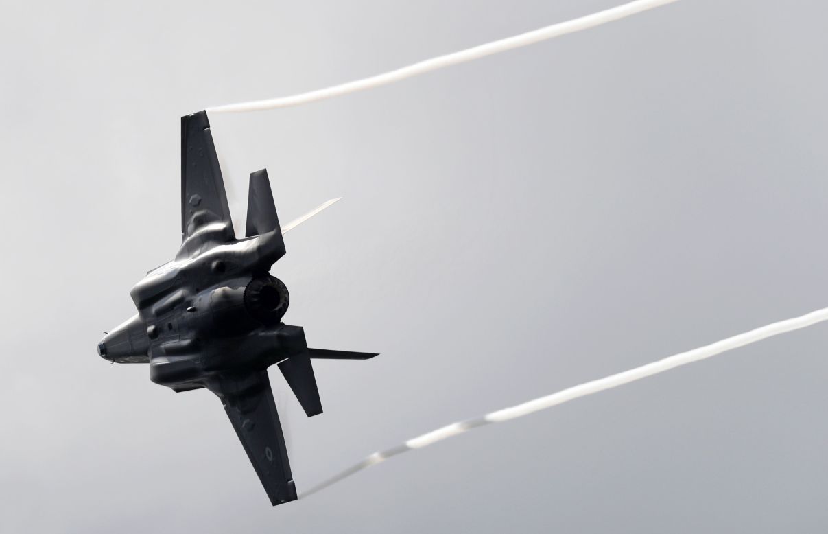 Boom! The Lockheed Martin F-35B thunders across the skies above the UK's Farnborough Airshow. Its flyby was one of several "wow" moments witnessed by spectators at the huge aviation event. 
