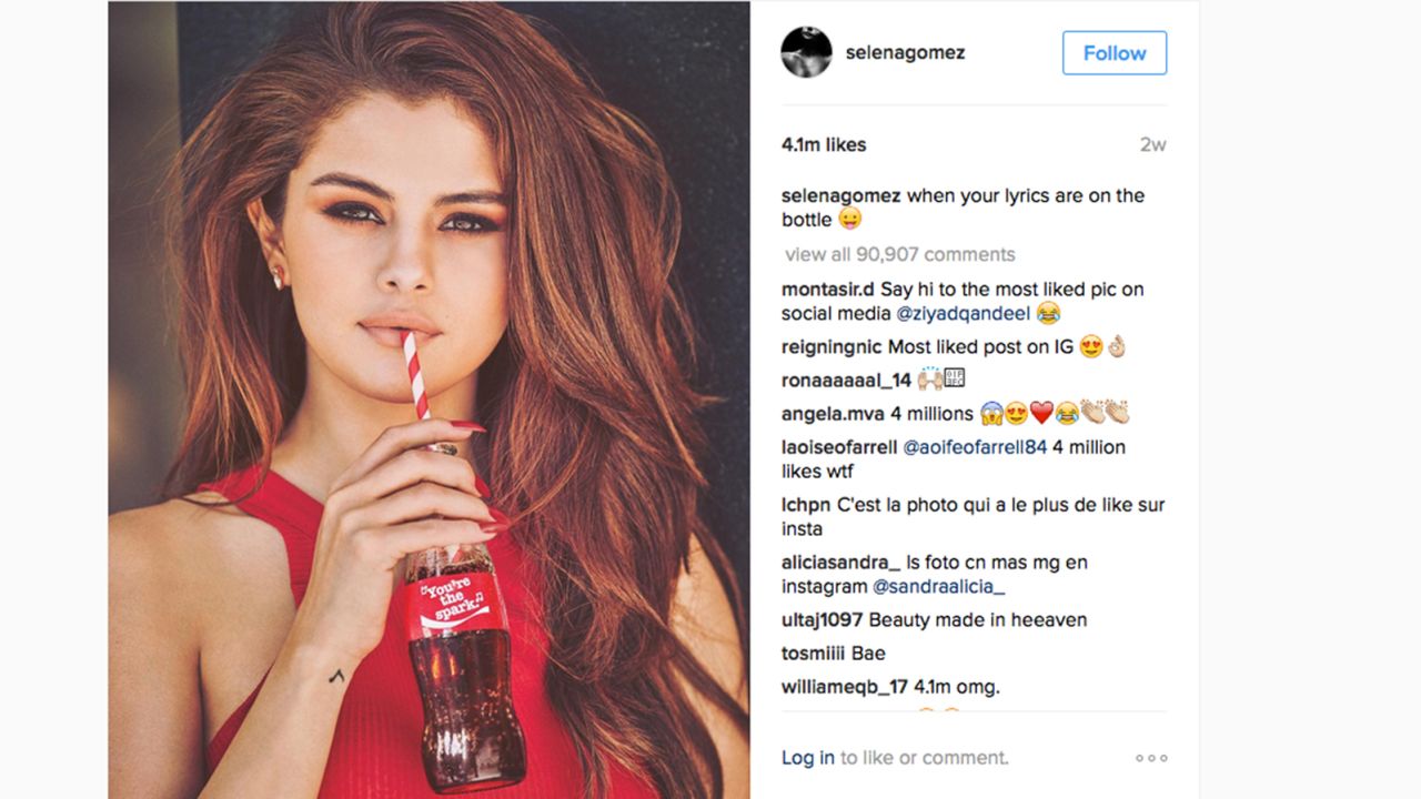 This Instagram post of Selena Gomez sipping a Coke has more than 5 million likes.