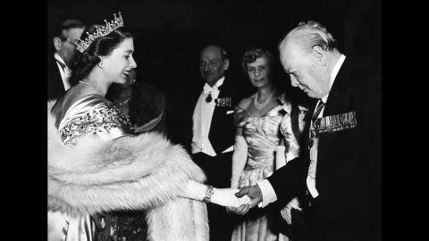 Princess Elizabeth greeting Winston Churchill At Guildhall on March 23, 1950.