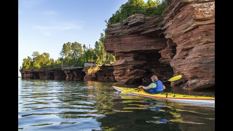 Kayaking is a great way to explore Apostle Islands National Lakeshore, a protected area that encompasses 21 Lake Superior islands and 12 miles of mainland.